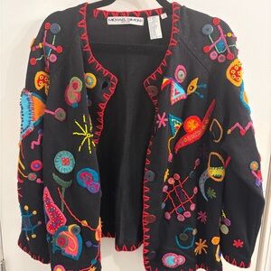 Michael Simon Black and Red Knit Cardigan Vintage 1993